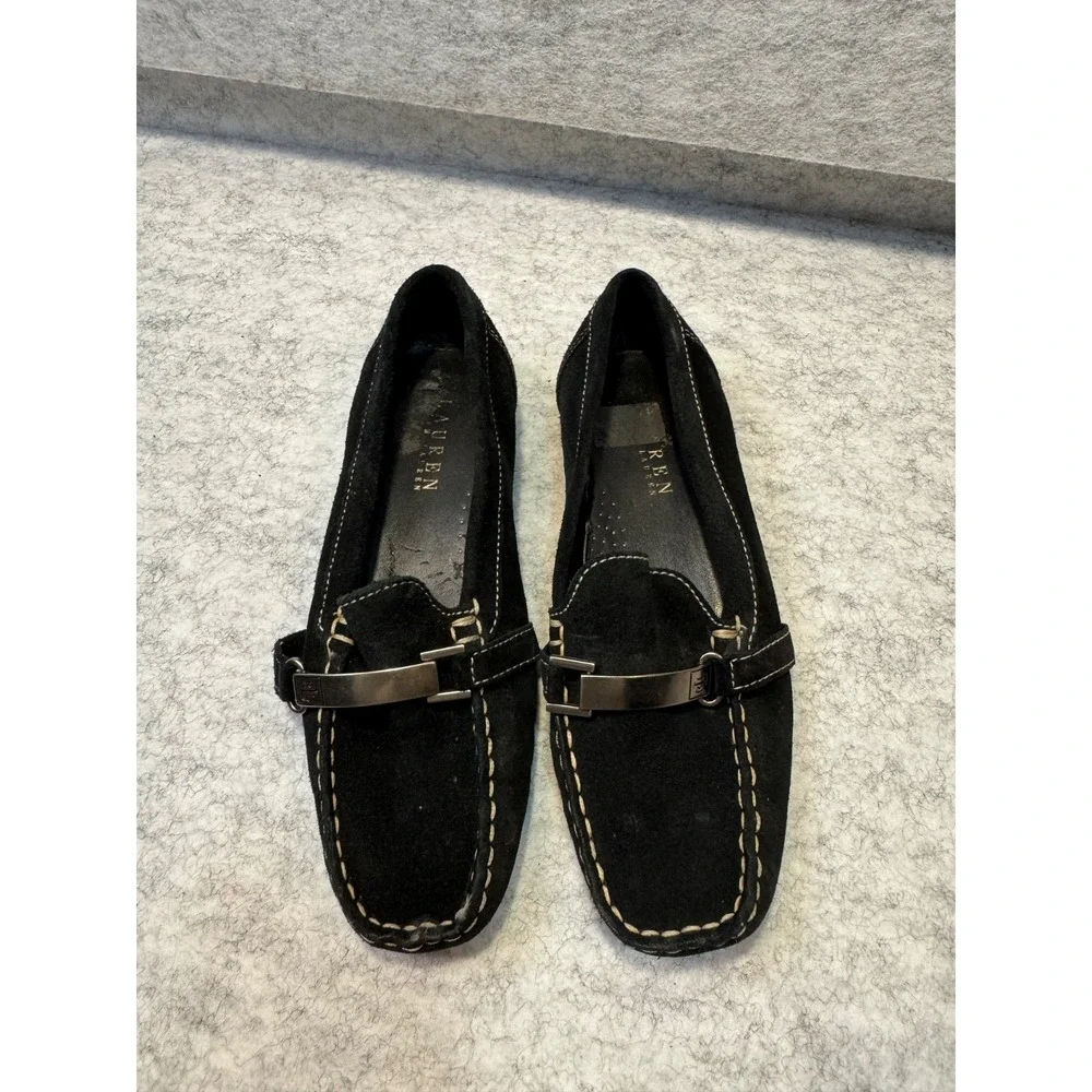 Black Ralph Lauren loafers slides casual boat shoe size 5.5 b black comfort